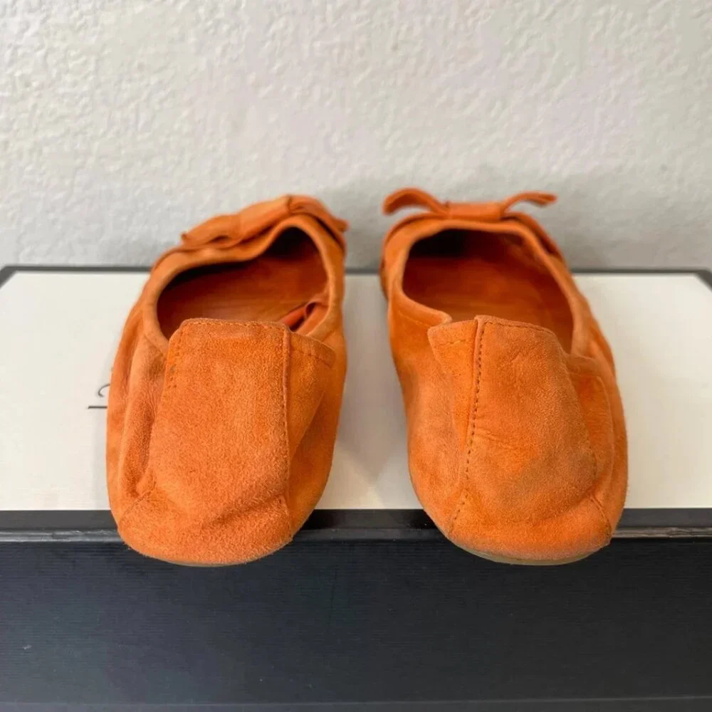 Christian Dior Ballet Flats Orange Suede Bow Ribbon Women's‎ Size 39 EU/9 US